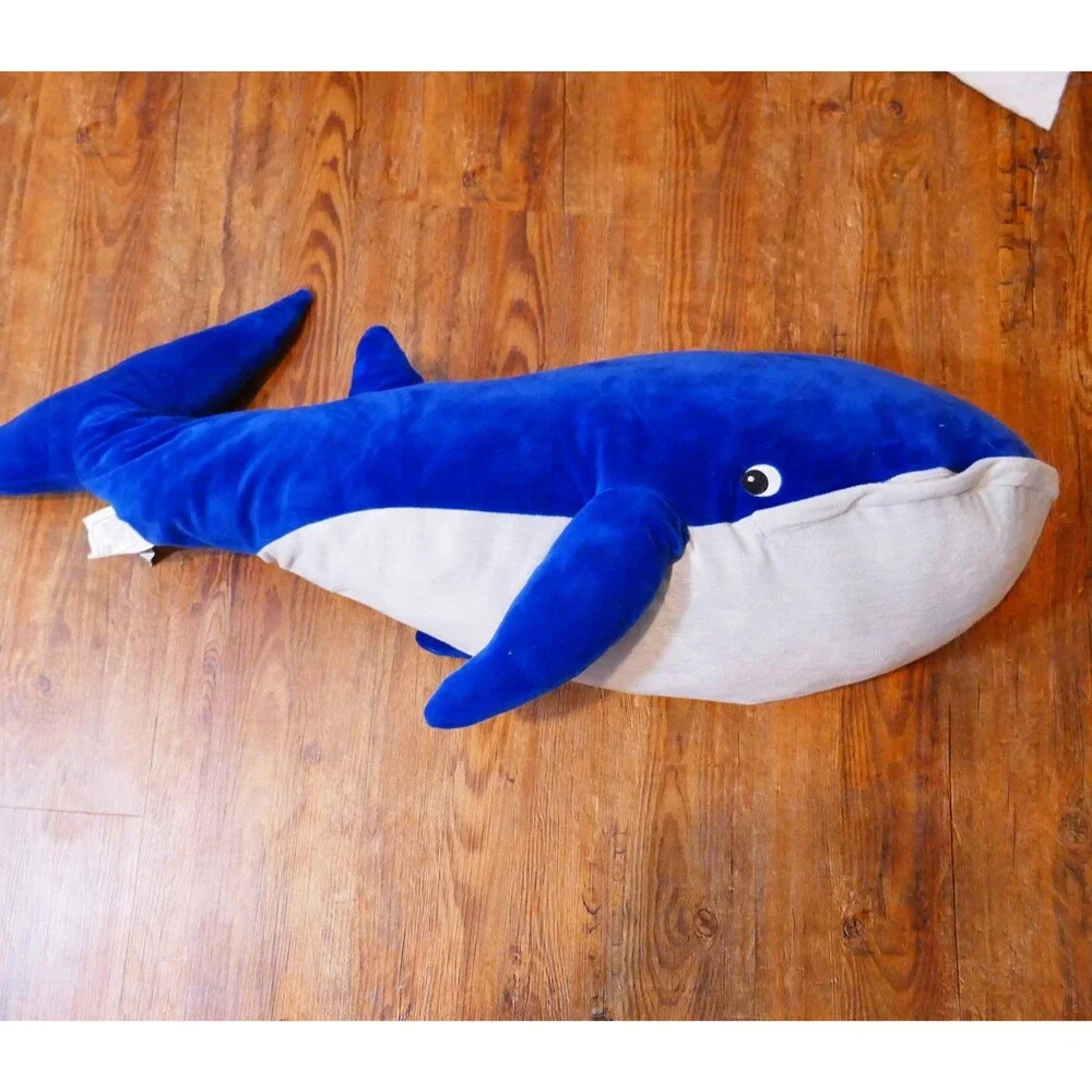 Blue Whale Plush Stuffed Animal Toy 39” Stuffed Zipper Mouth IKEA Blavingad